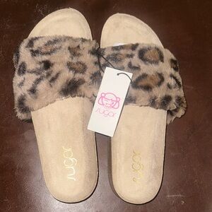 Sugar Women's Leopard Print Fur Slippers